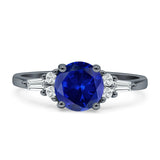 Round Vintage Style Ring Baguette Cubic Zirconia 925 Sterling Silver