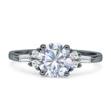 Round Vintage Style Ring Baguette Cubic Zirconia 925 Sterling Silver