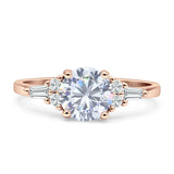 Round Vintage Style Ring Baguette Cubic Zirconia 925 Sterling Silver