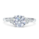 Round Vintage Style Ring Baguette Cubic Zirconia 925 Sterling Silver