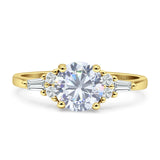 Round Vintage Style Ring Baguette Cubic Zirconia 925 Sterling Silver