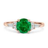 Round Vintage Style Ring Baguette Cubic Zirconia 925 Sterling Silver