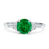 Round Vintage Style Ring Baguette Cubic Zirconia 925 Sterling Silver