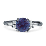Round Lab Alexandrite Vintage Style Ring Baguette 925 Sterling Silver