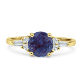 Round Lab Alexandrite Vintage Style Ring Baguette 925 Sterling Silver