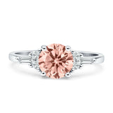 Round Vintage Style Ring Baguette Cubic Zirconia 925 Sterling Silver