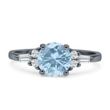 Round Natural Aquamarine Vintage Style Ring Baguette 925 Sterling Silver