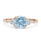 Round Natural Aquamarine Vintage Style Ring Baguette 925 Sterling Silver