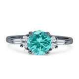 Round Vintage Style Ring Baguette Cubic Zirconia 925 Sterling Silver