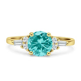 Round Vintage Style Ring Baguette Cubic Zirconia 925 Sterling Silver