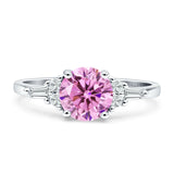 Round Vintage Style Ring Baguette Cubic Zirconia 925 Sterling Silver