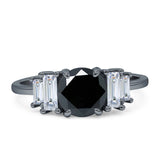 Round Graduating Baguette Cubic Zirconia Ring 925 Sterling Silver