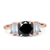 Round Graduating Baguette Cubic Zirconia Ring 925 Sterling Silver