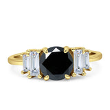 Round Graduating Baguette Cubic Zirconia Ring 925 Sterling Silver