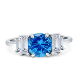Round Graduating Baguette Cubic Zirconia Ring 925 Sterling Silver