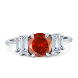 Round Graduating Baguette Cubic Zirconia Ring 925 Sterling Silver