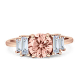 Round Graduating Baguette Cubic Zirconia Ring 925 Sterling Silver