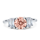 Round Graduating Baguette Cubic Zirconia Ring 925 Sterling Silver