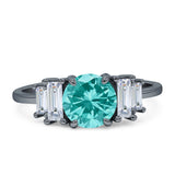 Round Graduating Baguette Cubic Zirconia Ring 925 Sterling Silver