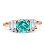 Round Graduating Baguette Cubic Zirconia Ring 925 Sterling Silver