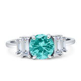 Round Graduating Baguette Cubic Zirconia Ring 925 Sterling Silver