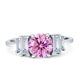Round Graduating Baguette Cubic Zirconia Ring 925 Sterling Silver