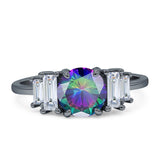 Round Graduating Baguette Cubic Zirconia Ring 925 Sterling Silver