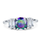 Round Graduating Baguette Cubic Zirconia Ring 925 Sterling Silver