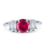 Round Graduating Baguette Cubic Zirconia Ring 925 Sterling Silver