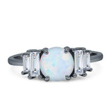 Round Graduating Baguette Cubic Zirconia Ring 925 Sterling Silver