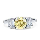Round Graduating Baguette Cubic Zirconia Ring 925 Sterling Silver
