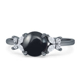 Art Deco Round Butterfly Ring Natural Black Onyx 925 Sterling Silver