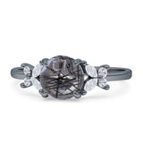 Art Deco Round Butterfly Ring Natural Rutilated Quartz 925 Sterling Silver