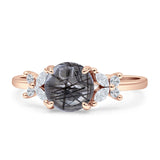 Art Deco Round Butterfly Ring Natural Rutilated Quartz 925 Sterling Silver