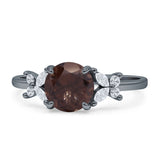 Art Deco Round Butterfly Ring Natural Chocolate Smoky Quartz 925 Sterling Silver