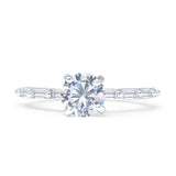 Petite Round Solitaire Ring Baguette Cubic Zirconia 925 Sterling