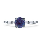Solitaire Baguette Round Lab Alexandrite Engagement Ring 925 Sterling Silver