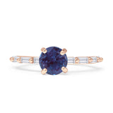 Solitaire Baguette Round Lab Alexandrite Engagement Ring 925 Sterling Silver