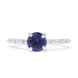 Solitaire Baguette Round Lab Alexandrite Engagement Ring 925 Sterling Silver