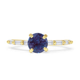Solitaire Baguette Round Lab Alexandrite Engagement Ring 925 Sterling Silver