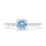 Solitaire Baguette Round Natural Aquamarine Engagement Ring 925 Sterling Silver