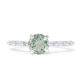 Solitaire Baguette Round Natural Green Amethyst Engagement Ring 925 Sterling Silver