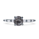 Solitaire Baguette Round Natural Rutilated Quartz Engagement Ring 925 Sterling Silver