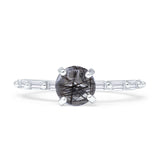 Solitaire Baguette Round Natural Rutilated Quartz Engagement Ring 925 Sterling Silver
