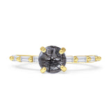 Solitaire Baguette Round Natural Rutilated Quartz Engagement Ring 925 Sterling Silver