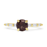 Solitaire Baguette Round Natural Smoky Quartz Engagement Ring 925 Sterling Silver