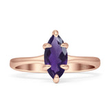 Marquise Solitaire Engagement Ring 6X12 Natural Amethyst 925 Sterling Silver