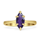 Marquise Solitaire Engagement Ring 6X12 Natural Amethyst 925 Sterling Silver