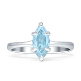Marquise Solitaire Engagement Ring 7X14 Natural Aquamarine 925 Sterling Silver