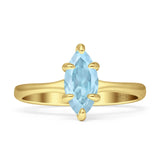 Marquise Solitaire Engagement Ring 7X14 Natural Aquamarine 925 Sterling Silver